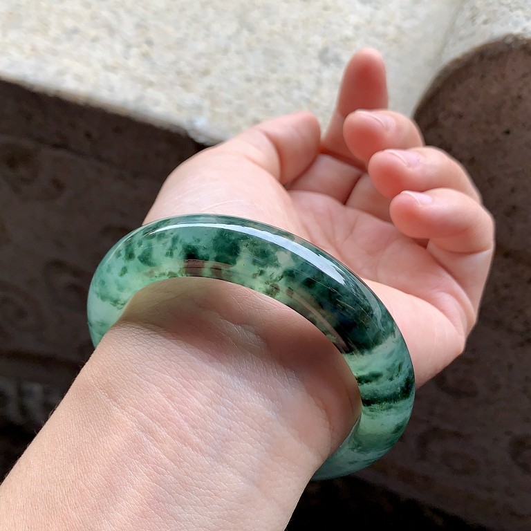 8冰种墨绿花翡翠手镯飘花玉镯缅甸天然a货1005