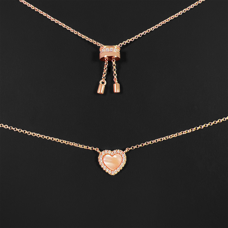 amzy玫瑰金粉贝母爱心项链女小巧百搭心形吊坠毛衣链轻奢锁骨链新