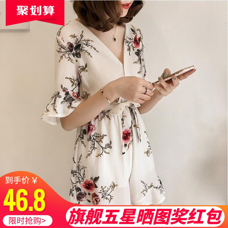 Jumpsuits Korean Edition Women's wear Large Easy Chiffon Paige shorts pagoda sleeve Culotte Broad leg Jumpsuitsin the Women's clothing/Boutique , Pants , Casual pants category - from Buy2taobao.com to provide professional Taobao agent buy service