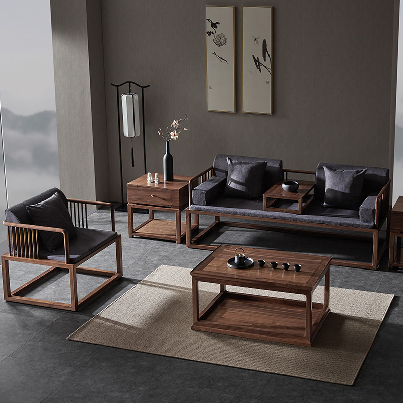 璞语禅意客厅新中式全实木沙发胡桃木组合现代简约小户型贵妃榻