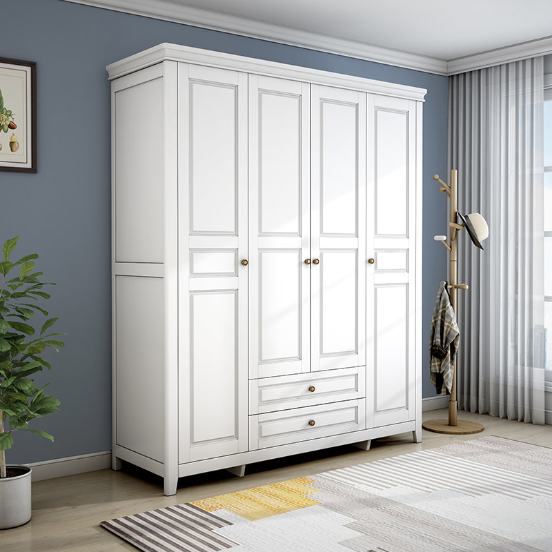 欧式衣柜白色经济型_白色美式衣柜实木四门现代简约家用木质大衣橱