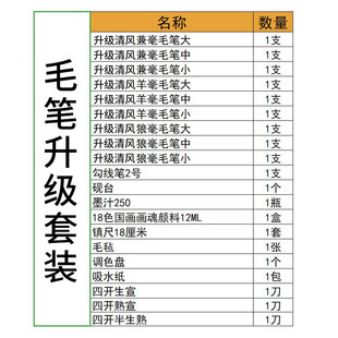 国画套装毛笔套装教程程套装国画学习套装加厚镜片卡纸四尺生宣纸熟宣纸全白全麻12包组合套装