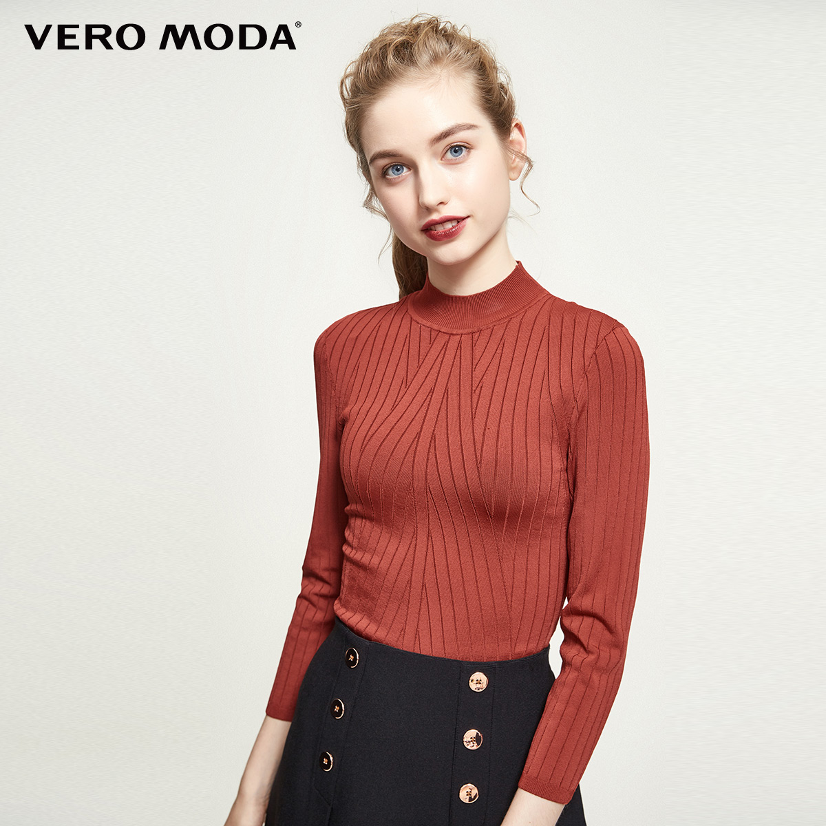 11,11聚价199元Vero Moda暗纹高领修身七分袖针织衫|317324526