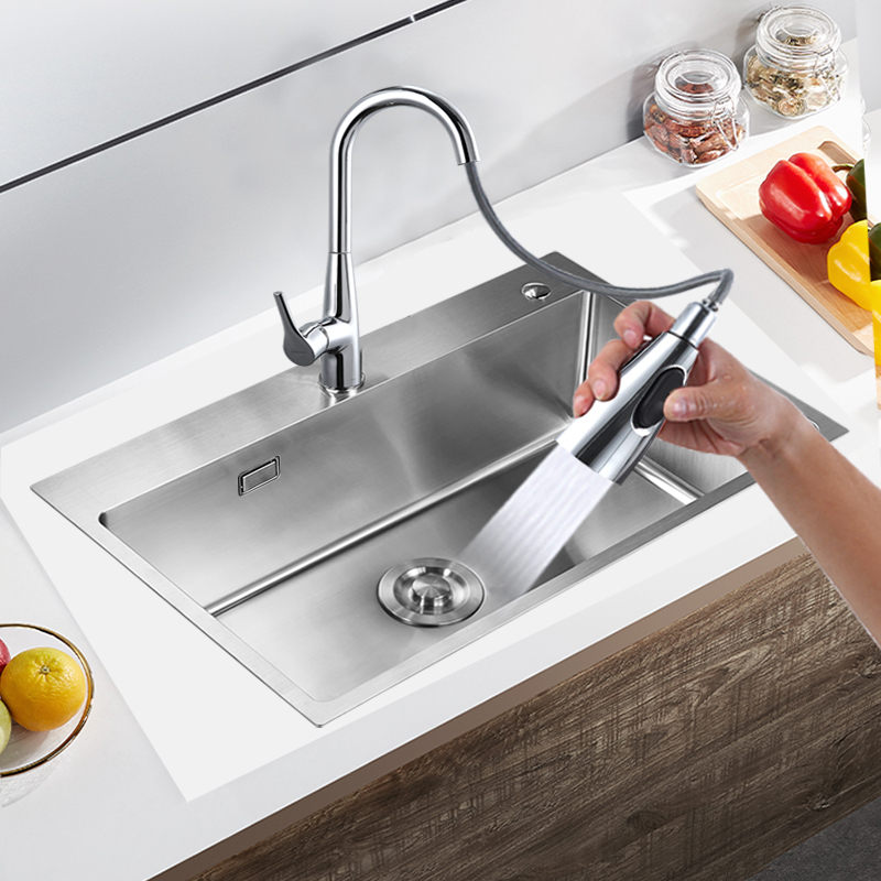 九牧水槽大单槽 304不锈钢洗菜盆套餐加厚手工厨房洗碗池台上下盆