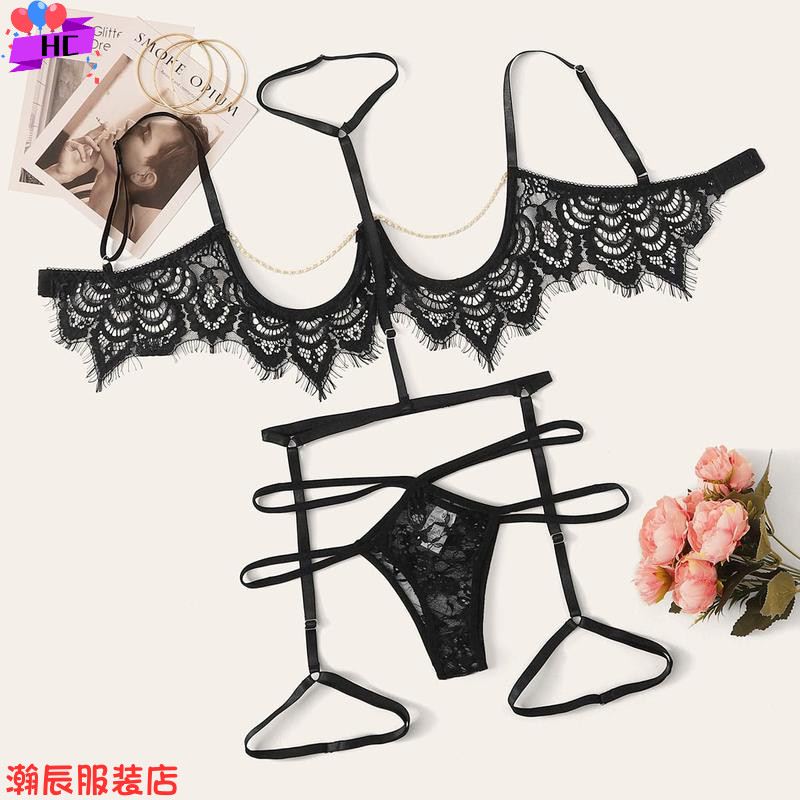 erotic lingerie garter bra pajamas性感内衣带钢圈文胸睡衣套装