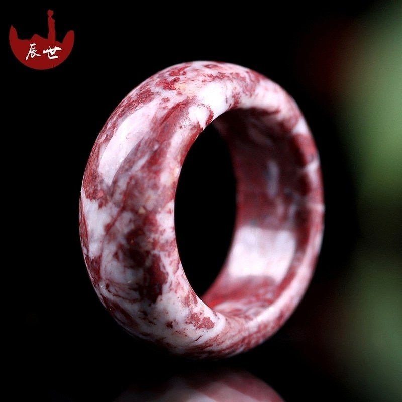 辰世朱砂鸡血石戒指本命年板指饰品民族风男指环