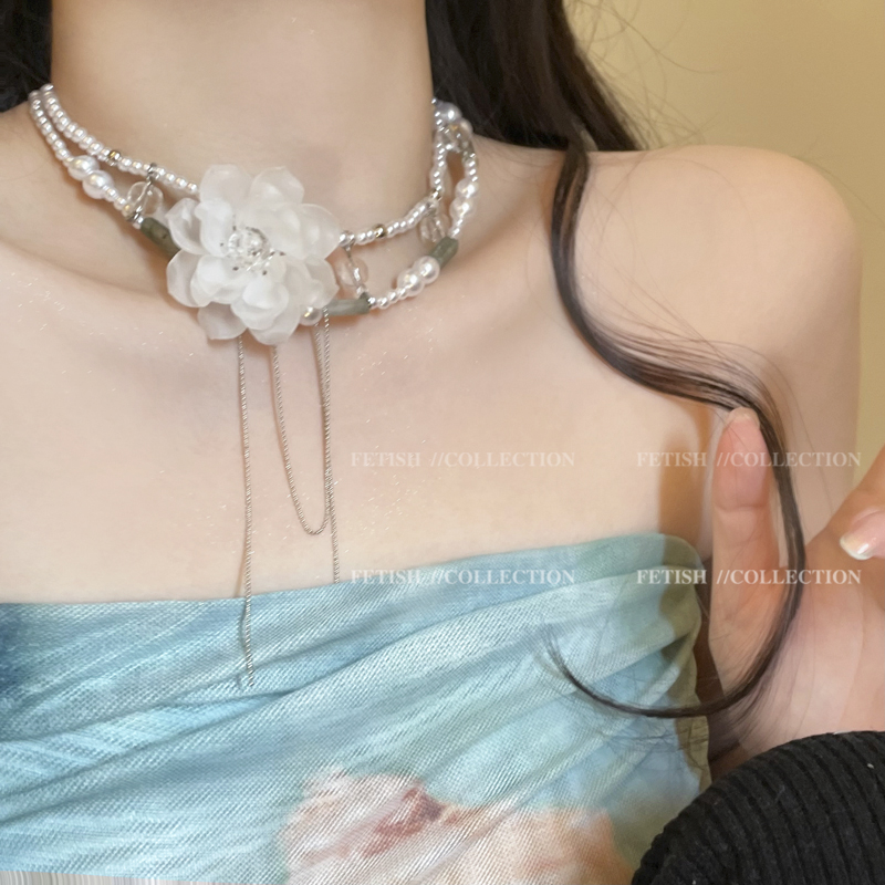 山茶花双层叠戴项链女夏季时尚气质脖颈链choker设计高级感锁骨链