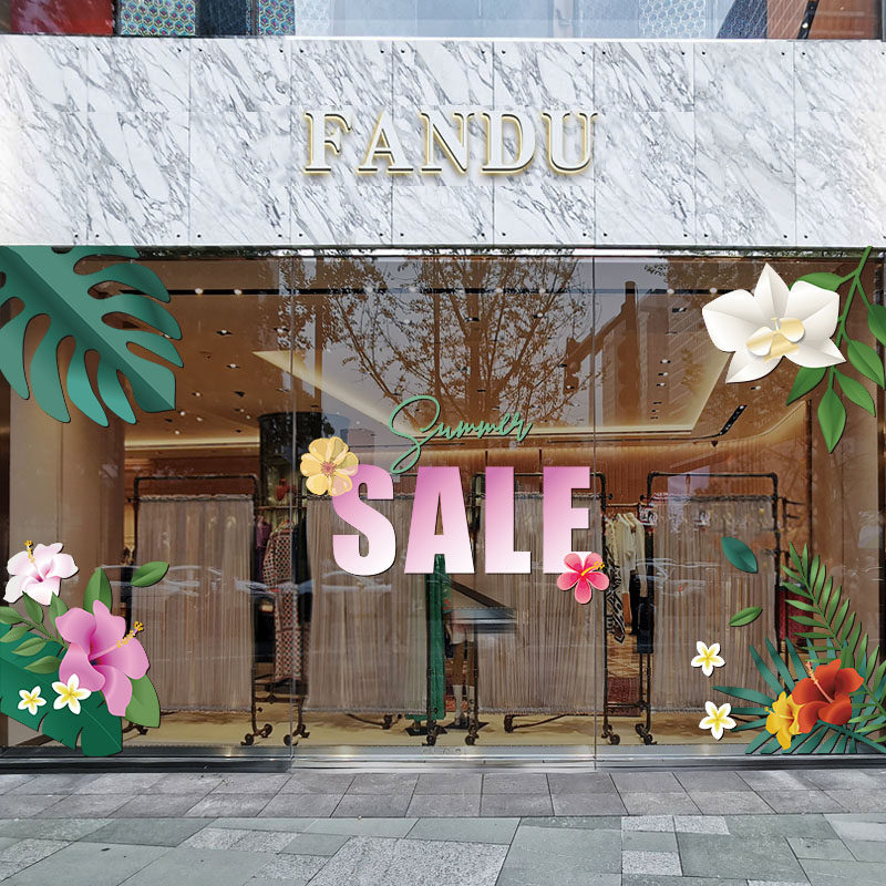 夏季服装店铺新品上新布置橱窗玻璃静电门贴画商场大橱窗装饰贴纸