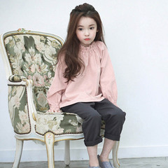韩国童装女童春秋季灯笼袖系带t恤上衣儿童初秋亲子装可爱娃娃衫