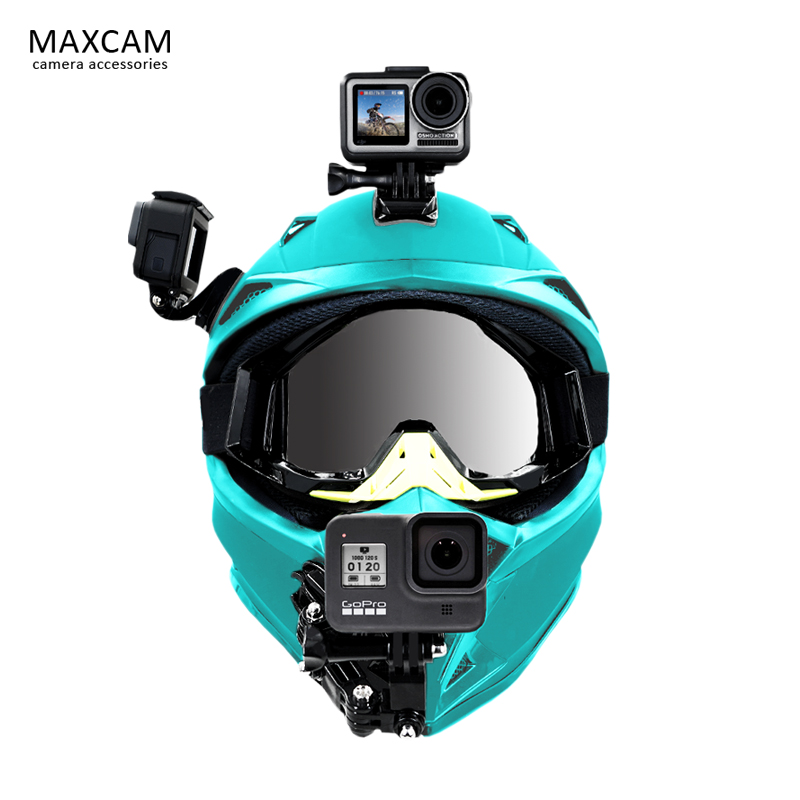 MAXCAM适用dji大疆灵眸狗gopro12/11 hero10/9运动相机OSMO ACTION4/3/2摩托车头盔下巴机车固定支架配件