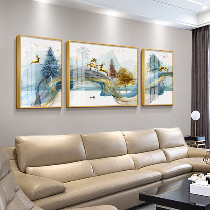客厅装饰画沙发背景墙三联画优惠券爱比价妈妈