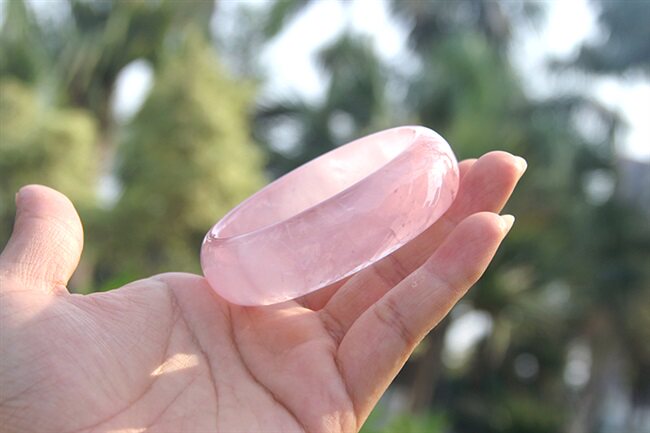 天然冰种粉晶手镯粉色冰花芙蓉石马粉镯子莫桑比克冰透粉水晶8