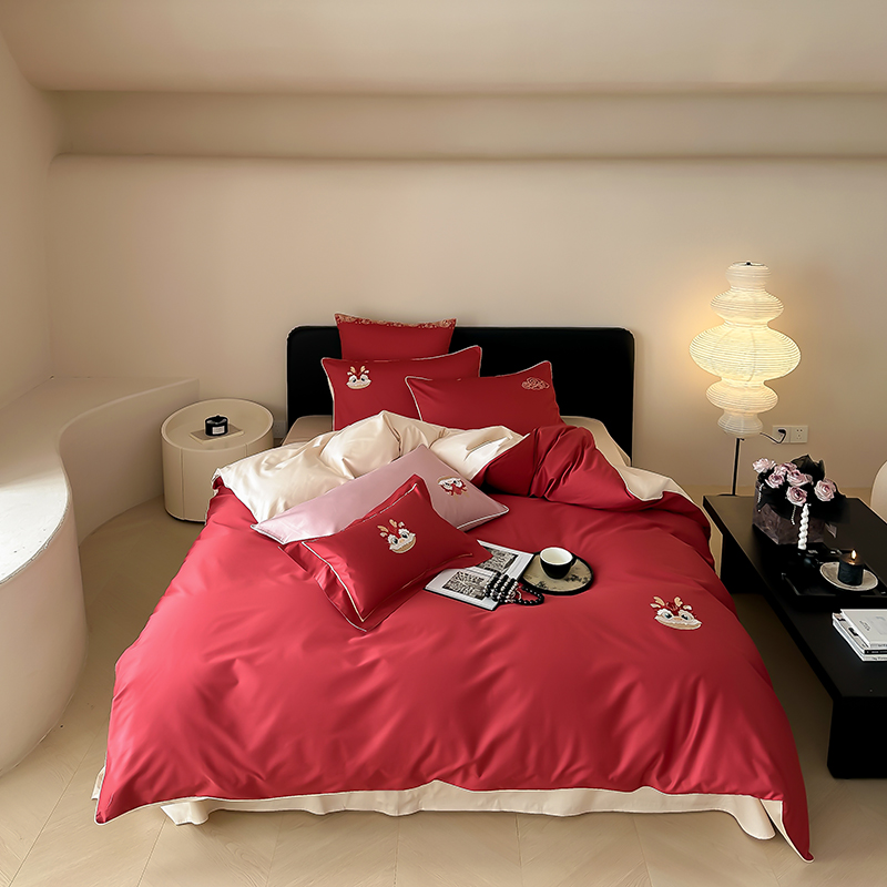 龙年限定新款100支澳棉红色四件套五件套齐乐龙龙卡通床上用品