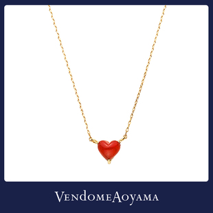 vendomeaoyama天然珊瑚18k金项链日本小红心爱心吊坠送女友礼物