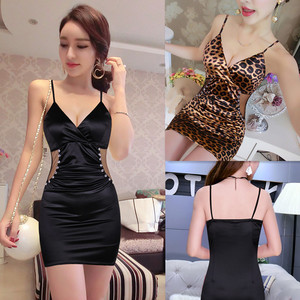 Low cut V-neck suspender dress temperament slim slim hip wrap dress women's fashion