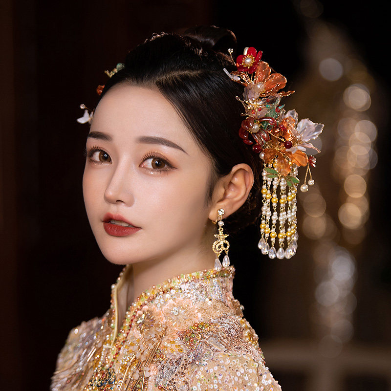 水舞u0680新娘头饰新款中式侧边古装套装琉璃结婚礼秀禾服发饰