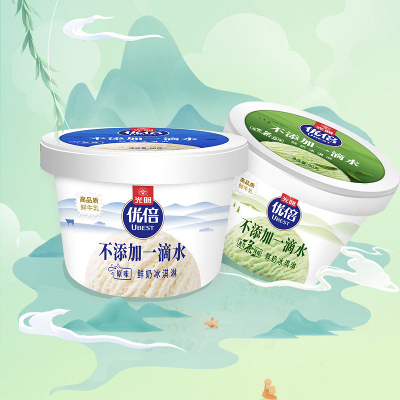 【12杯】光明优倍龙井茶味冰淇淋鲜牛乳杯装冰激凌雪糕冷饮90g/杯