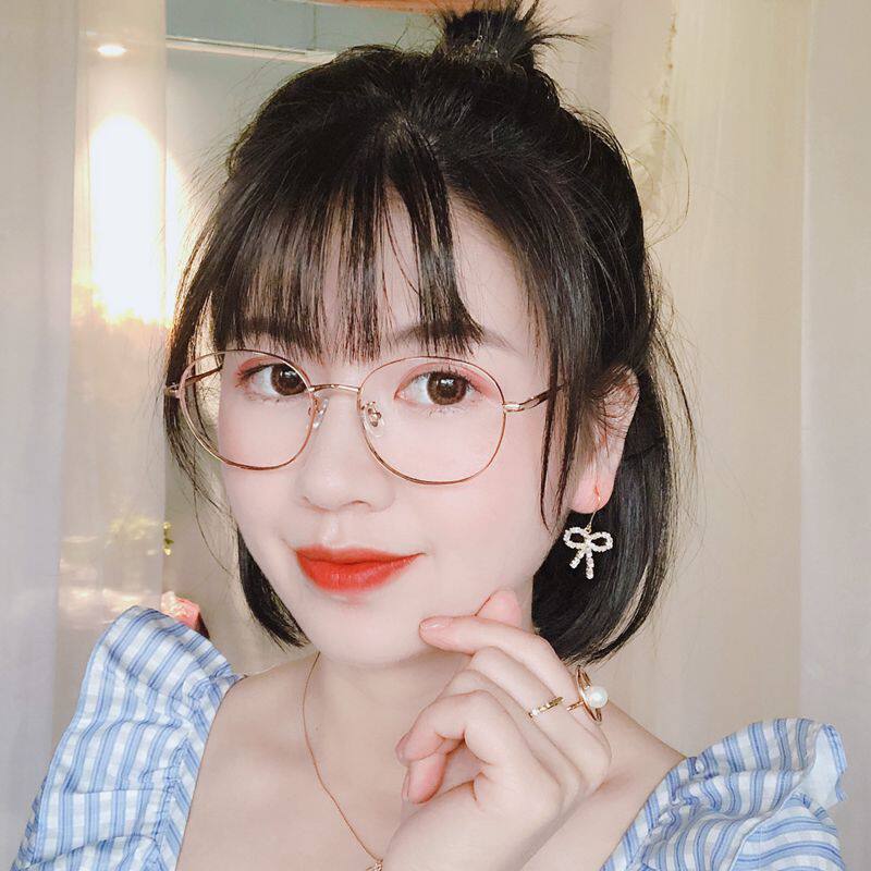 椭圆形玫瑰金眼镜框女小框韩系小号小脸厚边近视复古眼镜框带链条