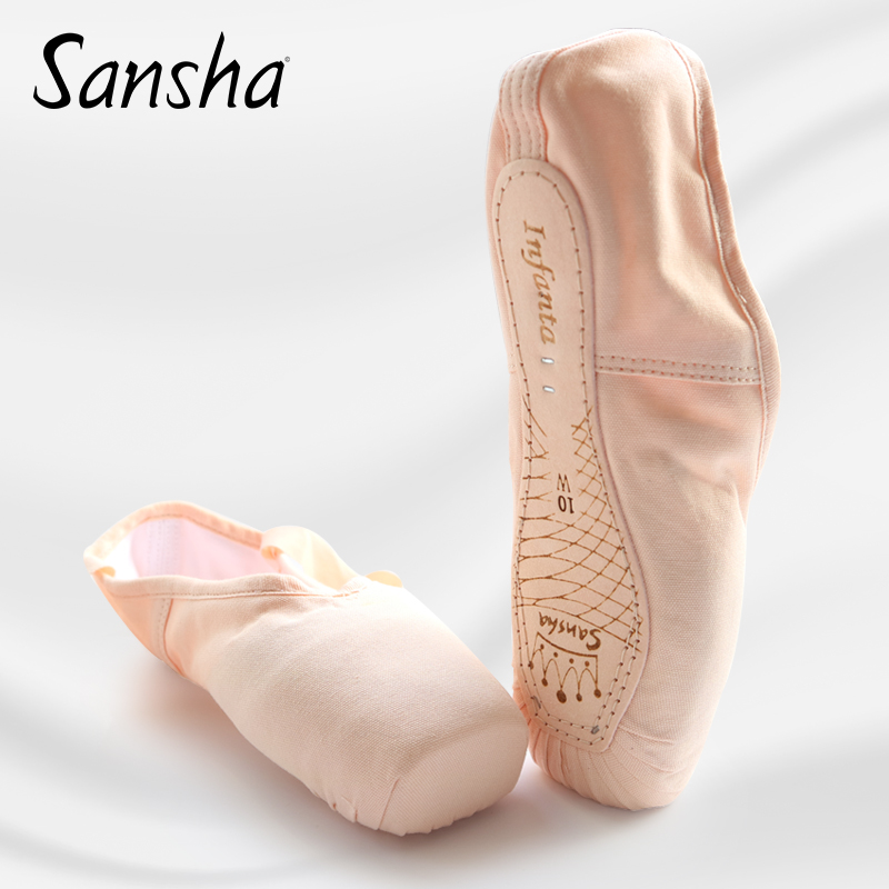 法国三沙成人芭蕾鞋粉色sansha正品绑带足尖鞋初学者猫爪鞋练功鞋
