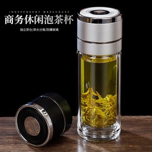 一键开盖车载玻璃杯车载单手保温杯茶水分离杯弹射茶水分离杯双层