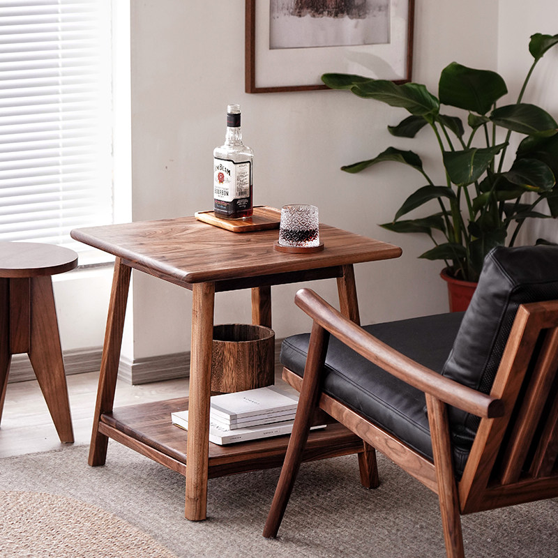 黑胡桃全实木小茶几沙发边几角几北欧小户型家用中式方桌方几边桌