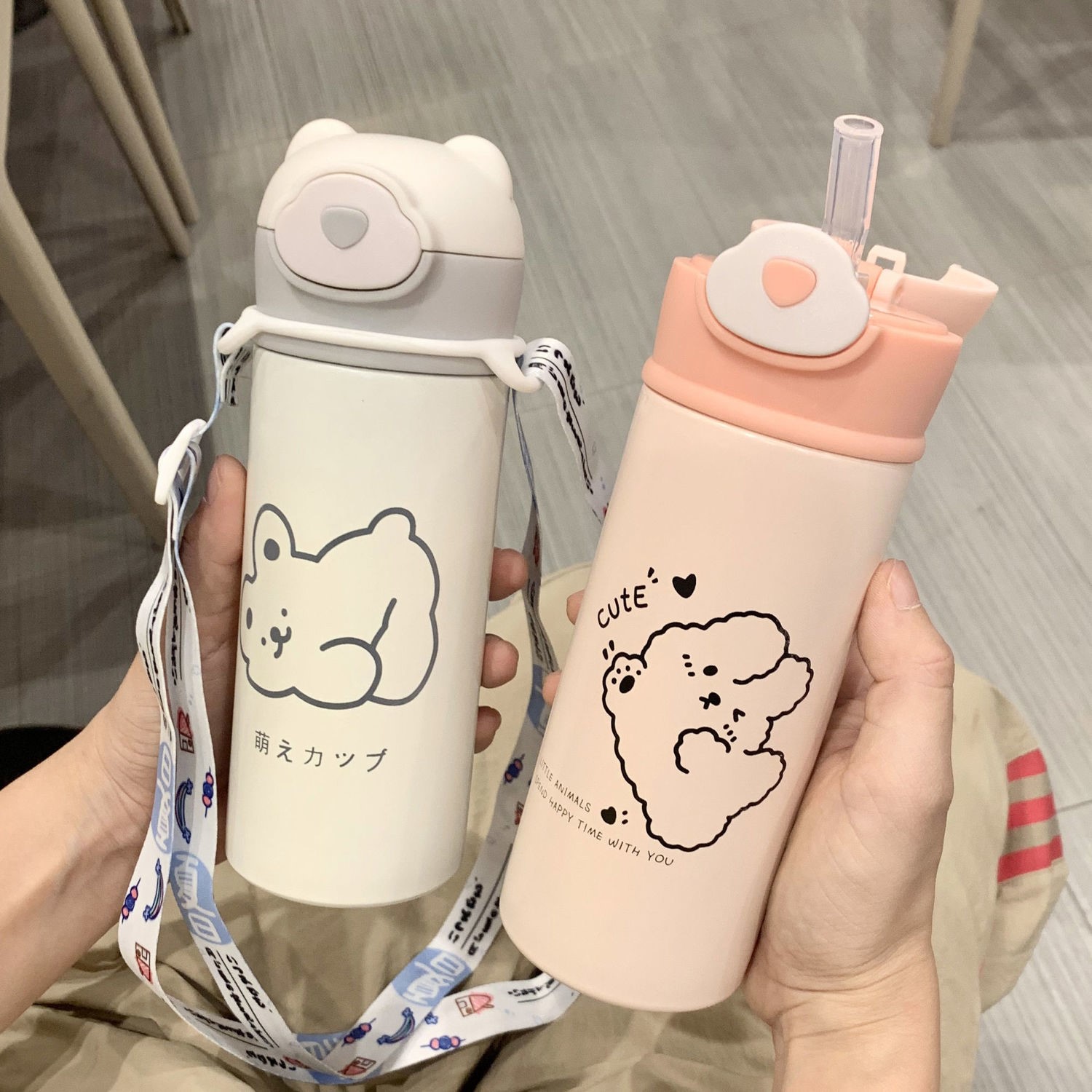 代购吸管保温杯女生可爱高颜值2021新款杯子简约学生儿童保温水杯