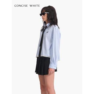 CONCISE-WHITE简白 24春季新款条纹下摆花边衬衫女设计师品牌