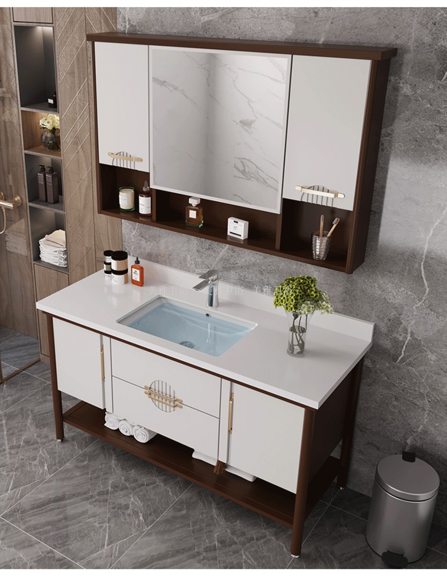 toto新中式浴室柜组合实木落地式洗手盆池镜柜卫生间洗漱台卫浴柜