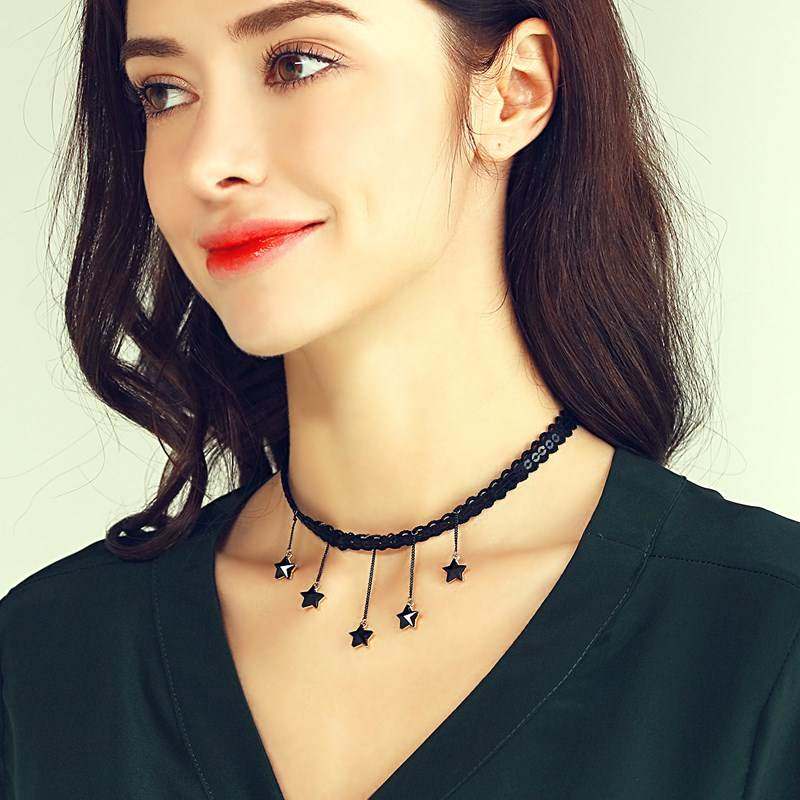 脖子饰品 颈带 性感黑 蕾丝流苏_流苏星星饰品脖子颈链项圈装饰短款