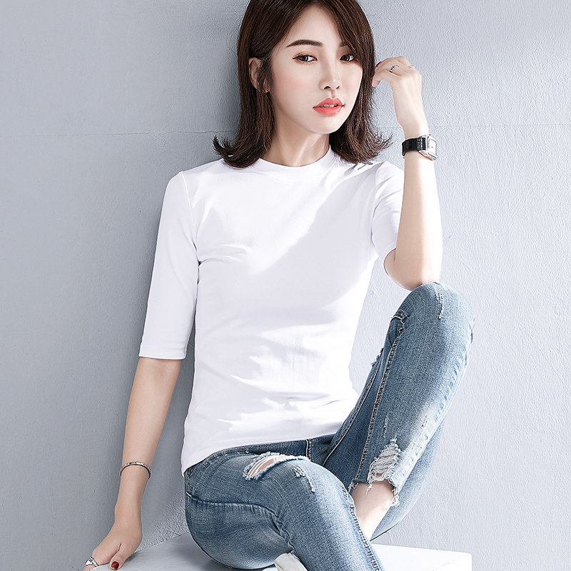 白色t恤女 短款 七分袖