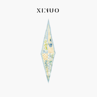 XINUO 鸢尾花开 原创真丝斜纹双面菱形丝巾小长条法式领巾发带