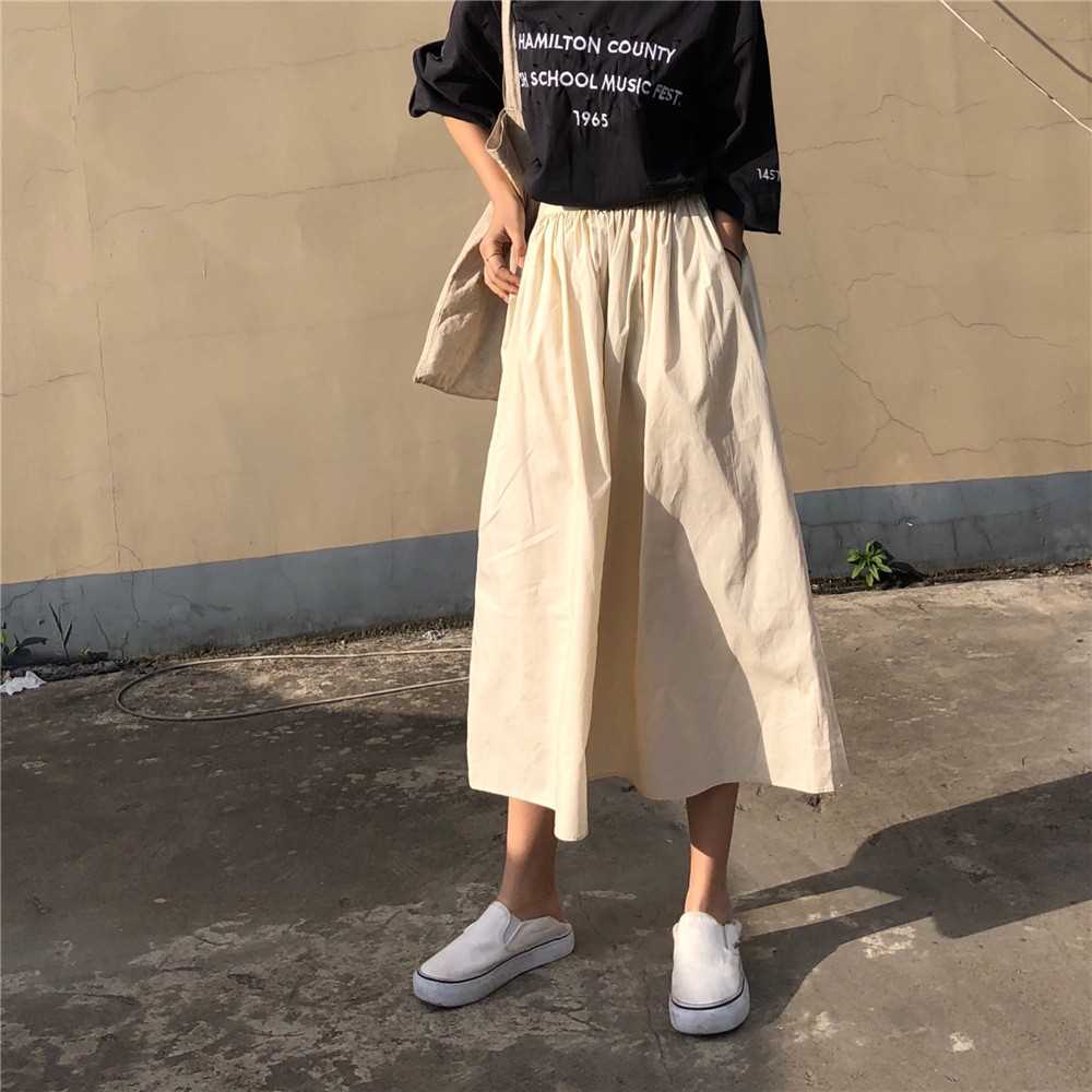 2019 new pattern Korean Edition Retro Mid length version Elastic Paige Solid skirt student A word skirt Pompous skirtin the Women's clothing/Boutique , Skirts category - from Buy2taobao.com to provide professional Taobao agent buy service