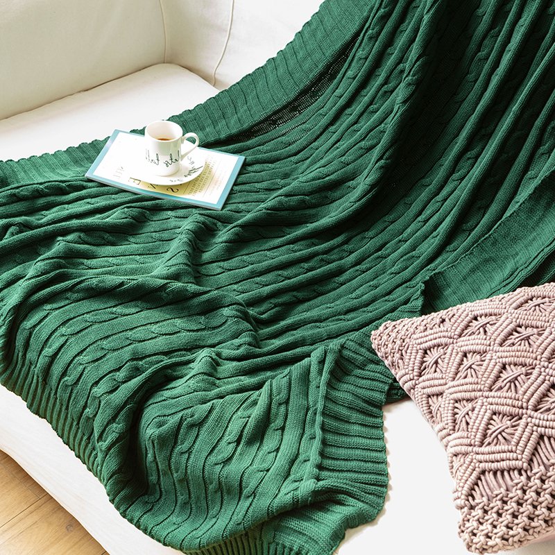 复古墨绿针织毯子床尾毯ins风北欧