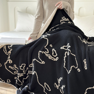 ins北欧线条毯子地图半边绒针织绒毯加厚午睡毯办公沙发毯子