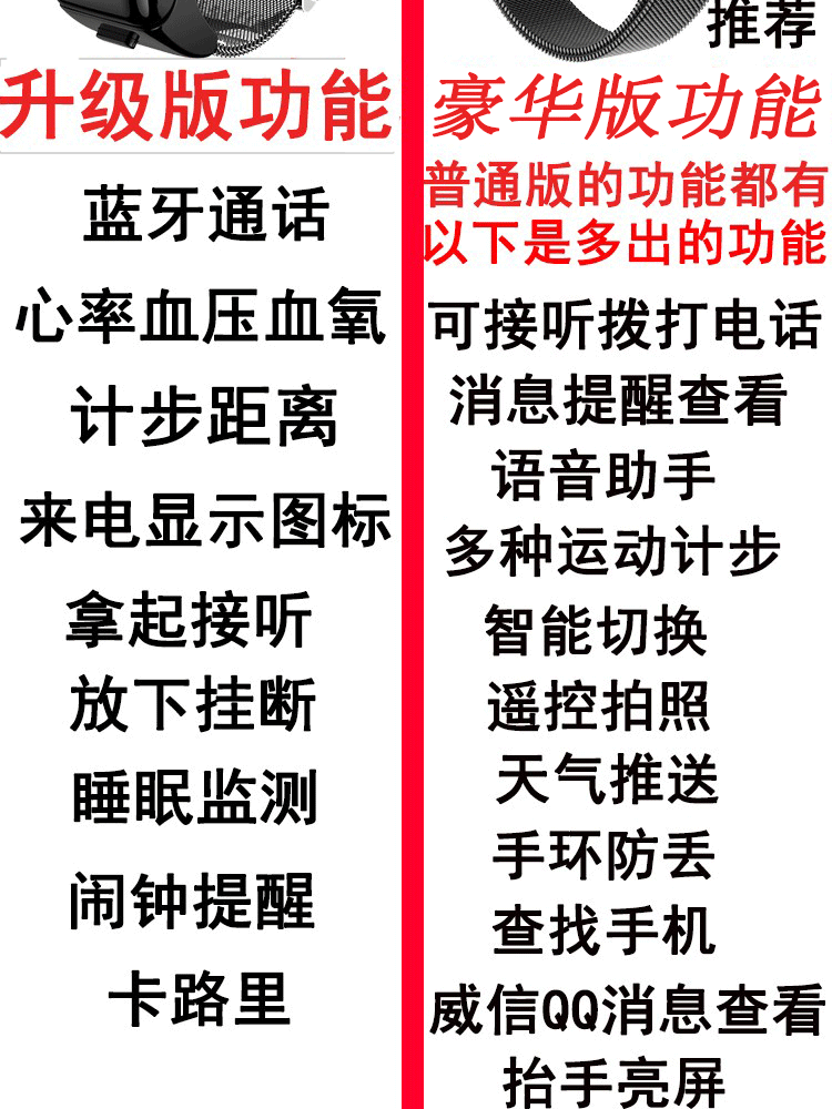 智能手环蓝牙耳机二合一可接打通话提醒监测心率血压运动计步器男女B56多功能睡眠安卓手表通用