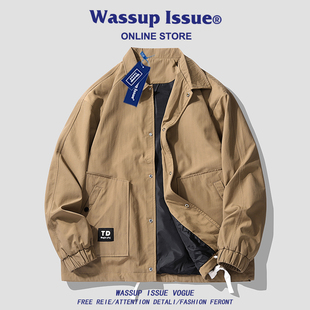 WASSUP ISSUE美式棒球服男外套春秋潮牌宽松休闲翻领工装夹克男款