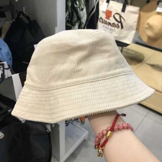 hm8mz 灯芯绒渔夫帽水洗棉质帽子盆帽奶白色条绒显脸小潮牌大头围