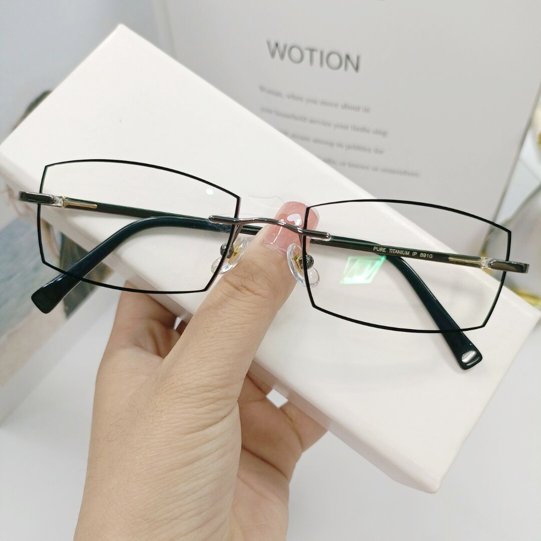 纯钛无框近视眼镜男黑边钻石切边防蓝光防辐射散光成品变色配镜轻