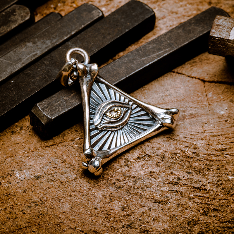 刻己荷鲁斯之眼吊坠欧美潮男女全视纯银饰共济会上帝之眼复古项链