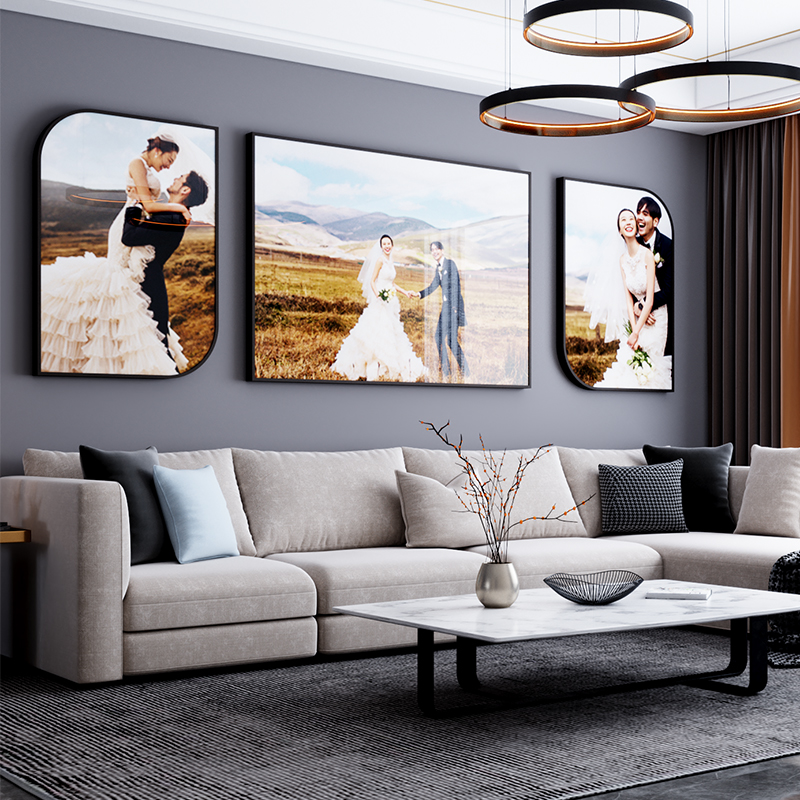 定制婚纱照放大挂墙组合水晶相框洗照片创意三联结婚照带相片制作