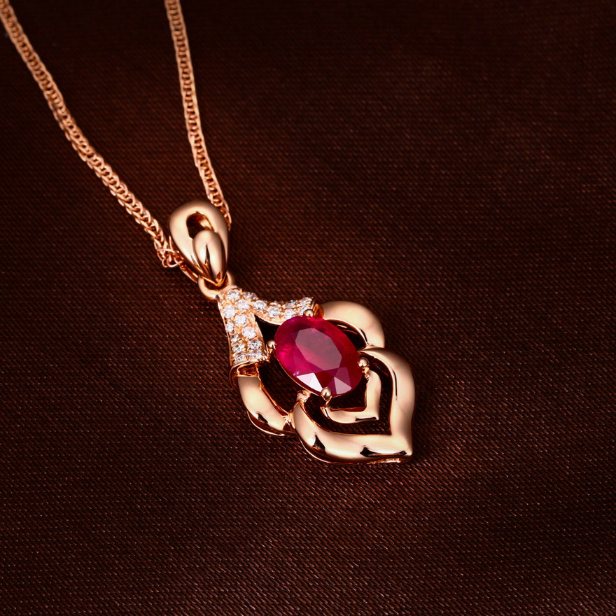 视频实拍 18k金镶嵌天然红宝石吊坠 原创经典款