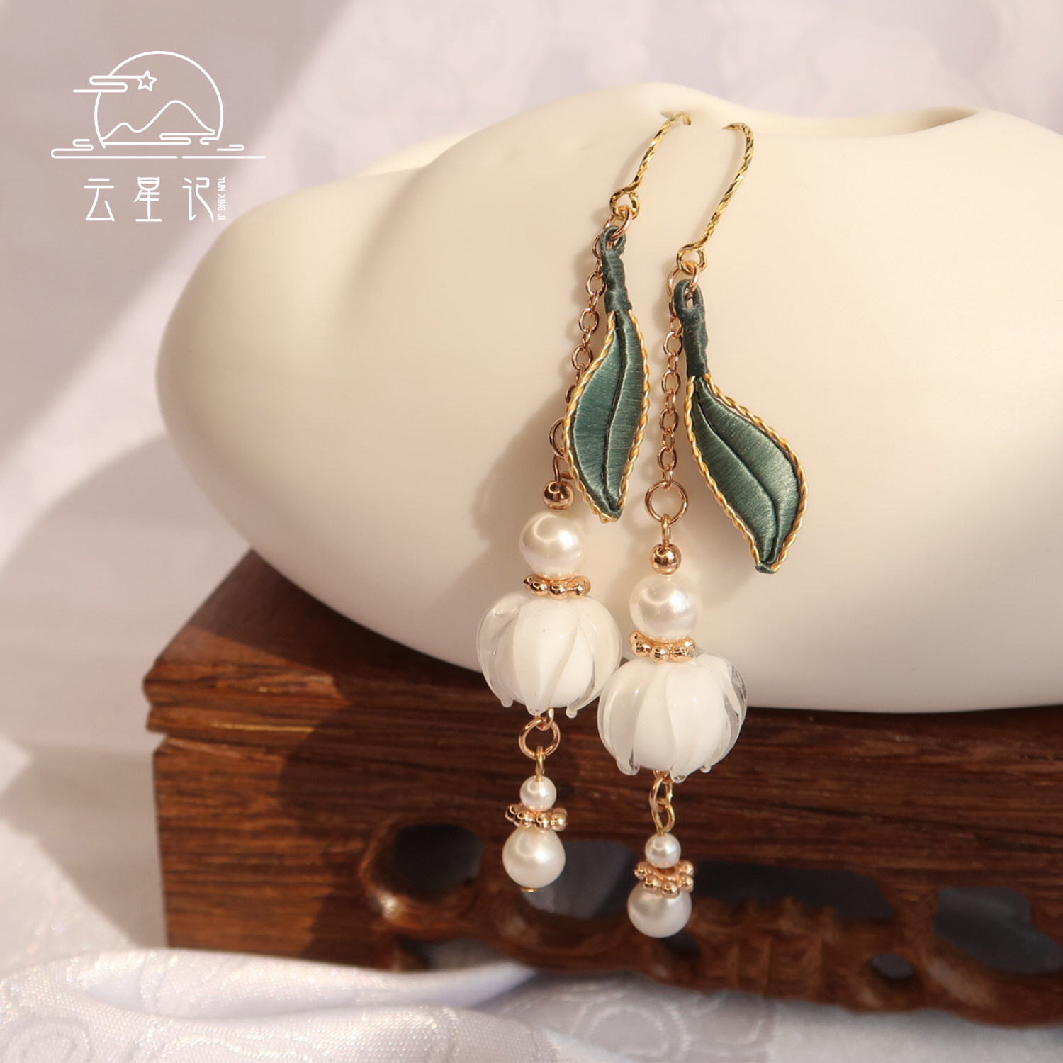 云星记铃兰耳环缠花耳饰古风汉服925纯银防过敏绿色手工国风耳坠