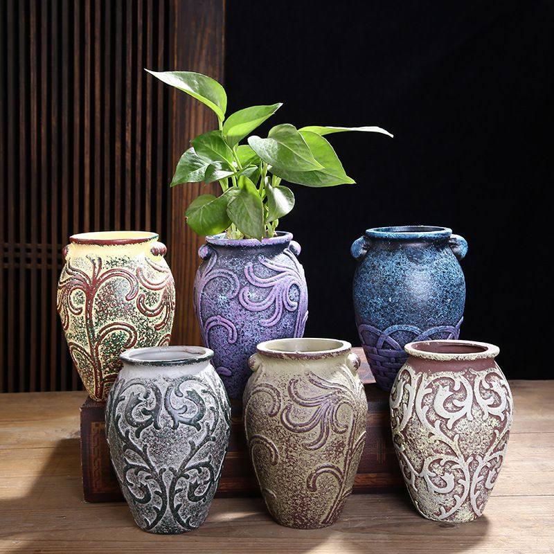 森灵创意复古手工小号老桩陶瓷多肉花盆地中海风格盆栽陶瓷工艺品