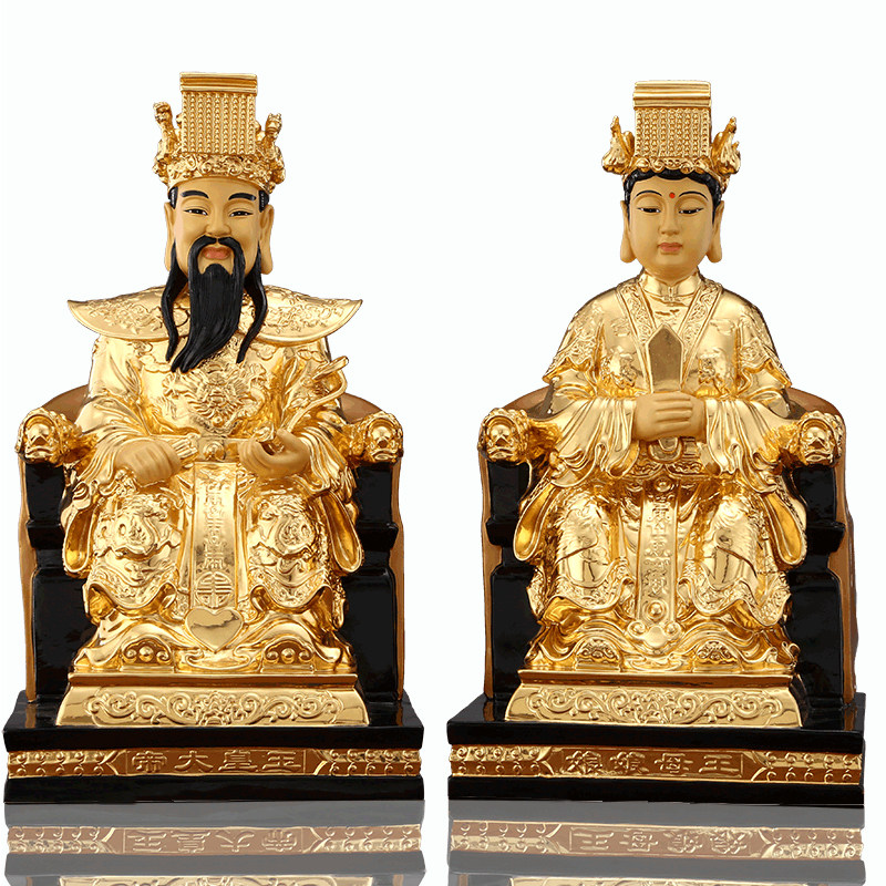 涛羽贴金铜雕玉皇大帝王母娘娘像神像开光玉帝王母供奉家用摆件