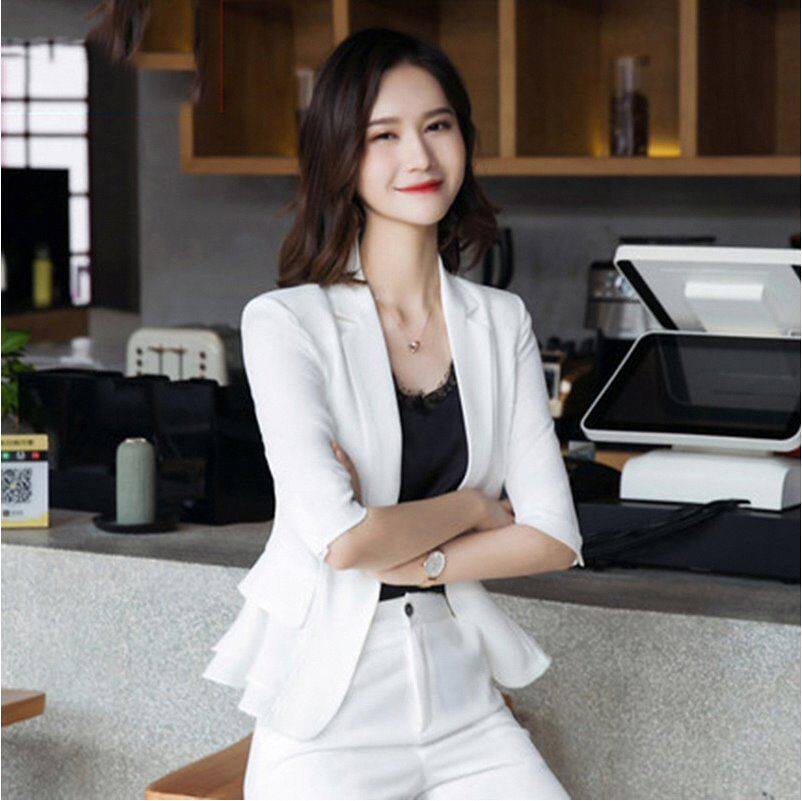 职业女潮装春季新款白色性感小西装外套时尚通勤气质轻熟魅力套装