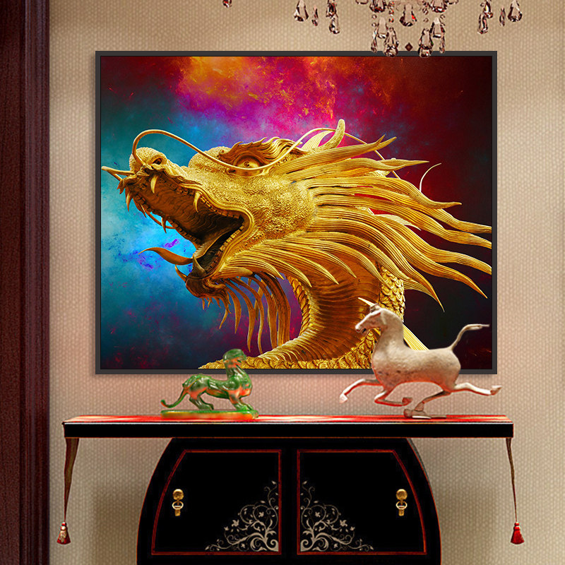 品都东方古老凶猛巨龙吉祥图diy数字油画手工填色玄关客厅装饰画