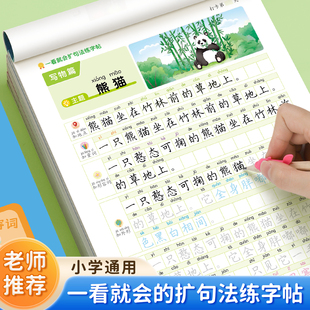 【书行】小学语文一看就会扩句法练字帖每日晨读五感法看图写话一二三四五六年级小学生专用写作素材积累一看就会扩句法修辞练字本