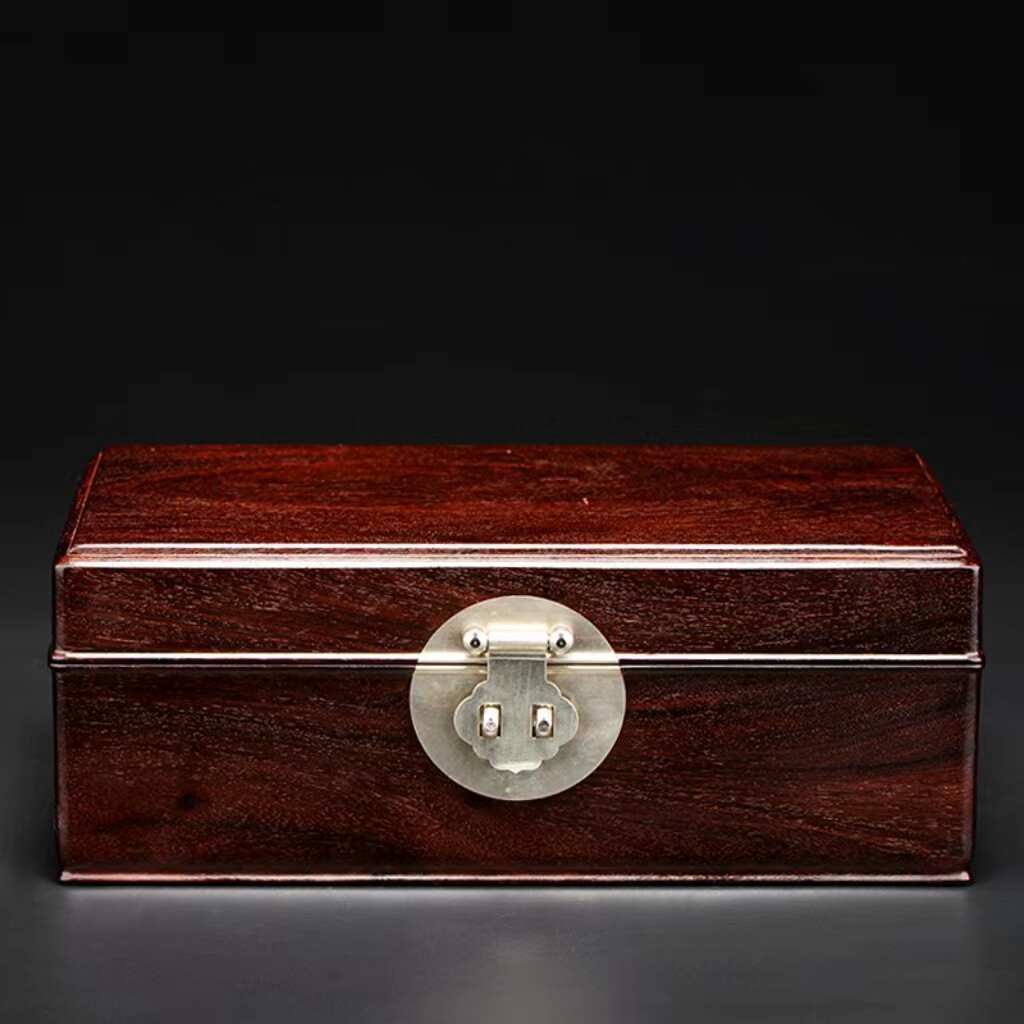 印度小叶紫檀独板大号线条长方形首饰盒实木中国风红木收纳盒结婚