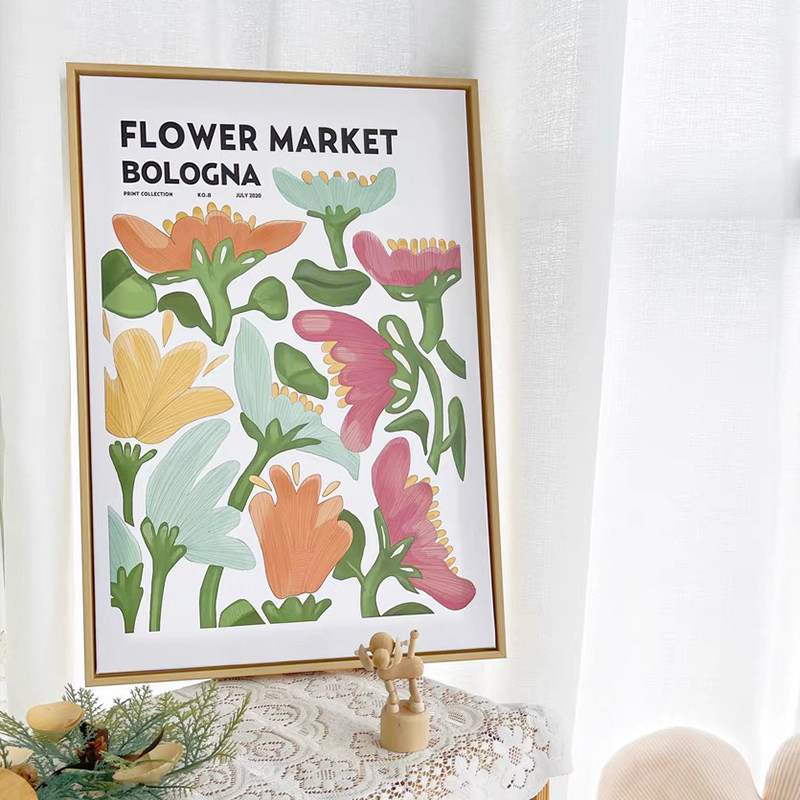北欧ins客厅装饰画小清新花卉文艺插画风卧室房间挂画电视柜摆画