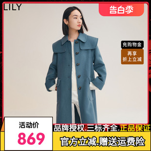 LILY2022冬新款女装别致海军领柔软全绵羊毛气质通勤毛呢外套大衣